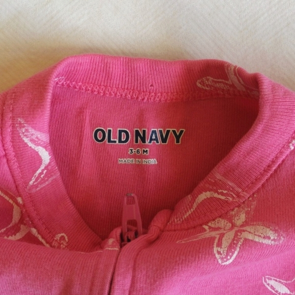 old navy pink starfish cotton zipper footie sleeper pajamas 3-6 months baby girl - Picture 4 of 6